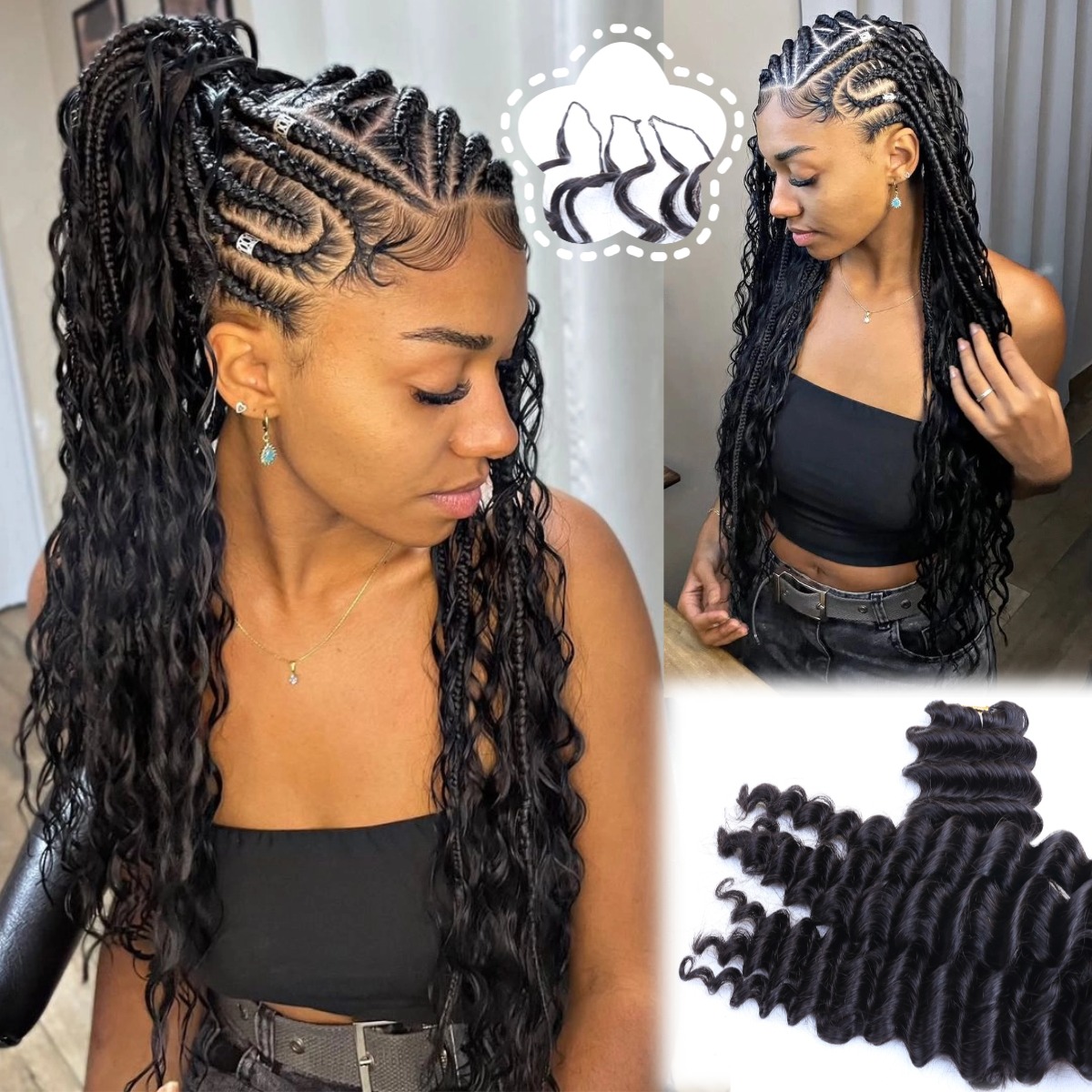 Women'S Fashion - Natural Black Deep Wave Feather Crochet