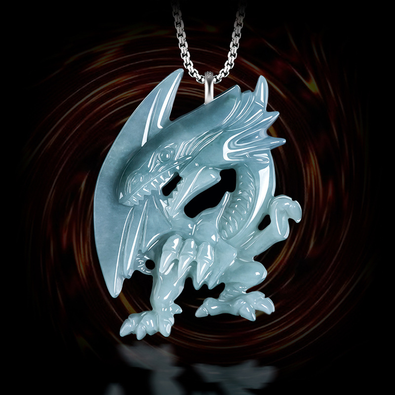 Women'S Fashion - Blue Myanmar Jadeite Dragon Pendant Necklace