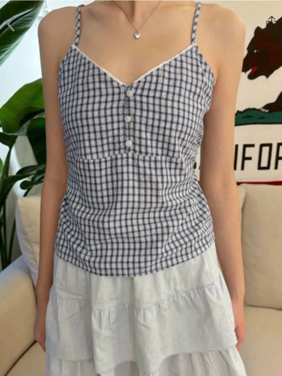 Navy Plaid Tank Shorts 2 Piece - огляд і ціна Lace Trim Cami