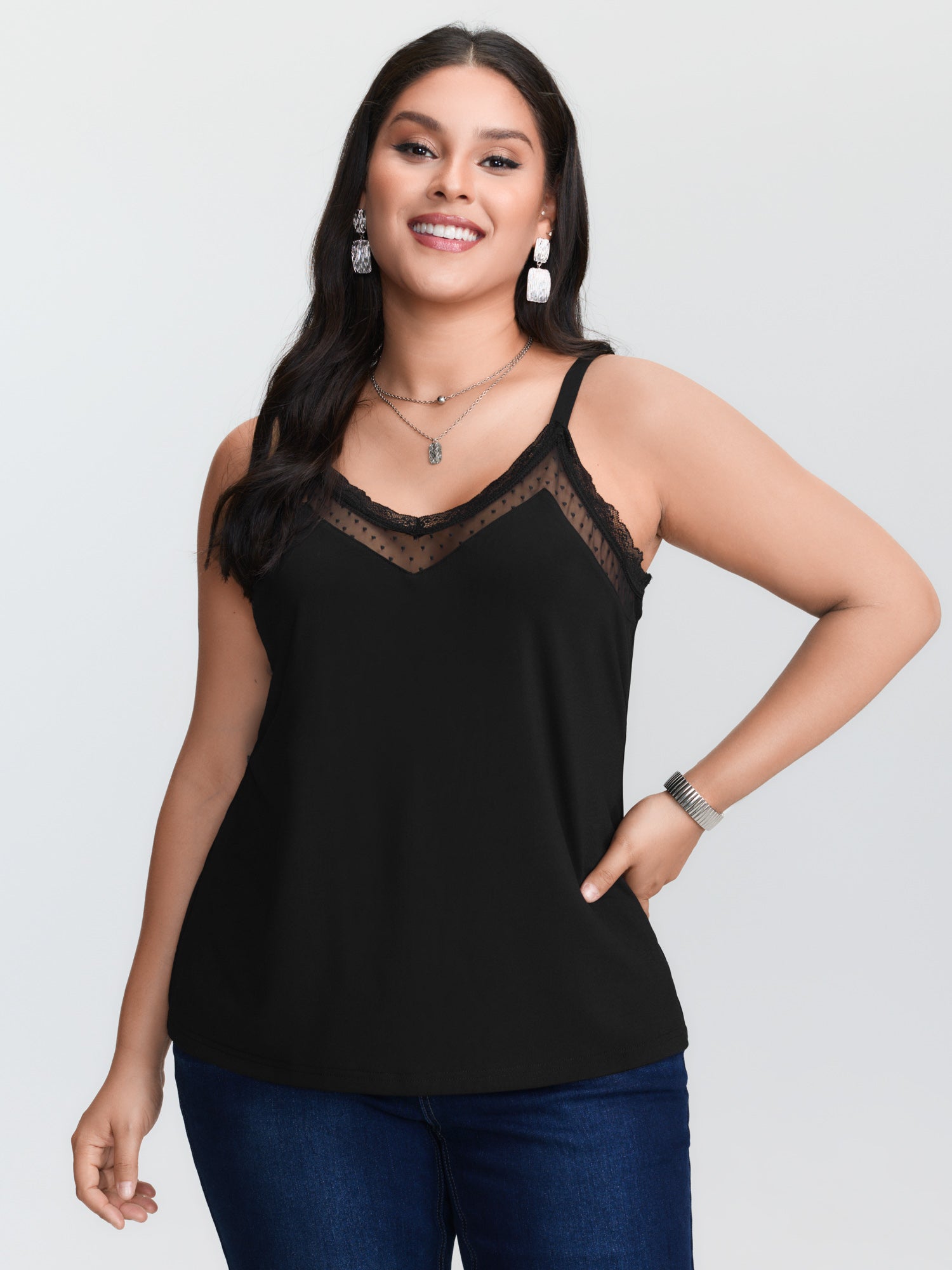 Plus‑size Black Knitted Camiso - огляд і ціна Lace Trim Cami