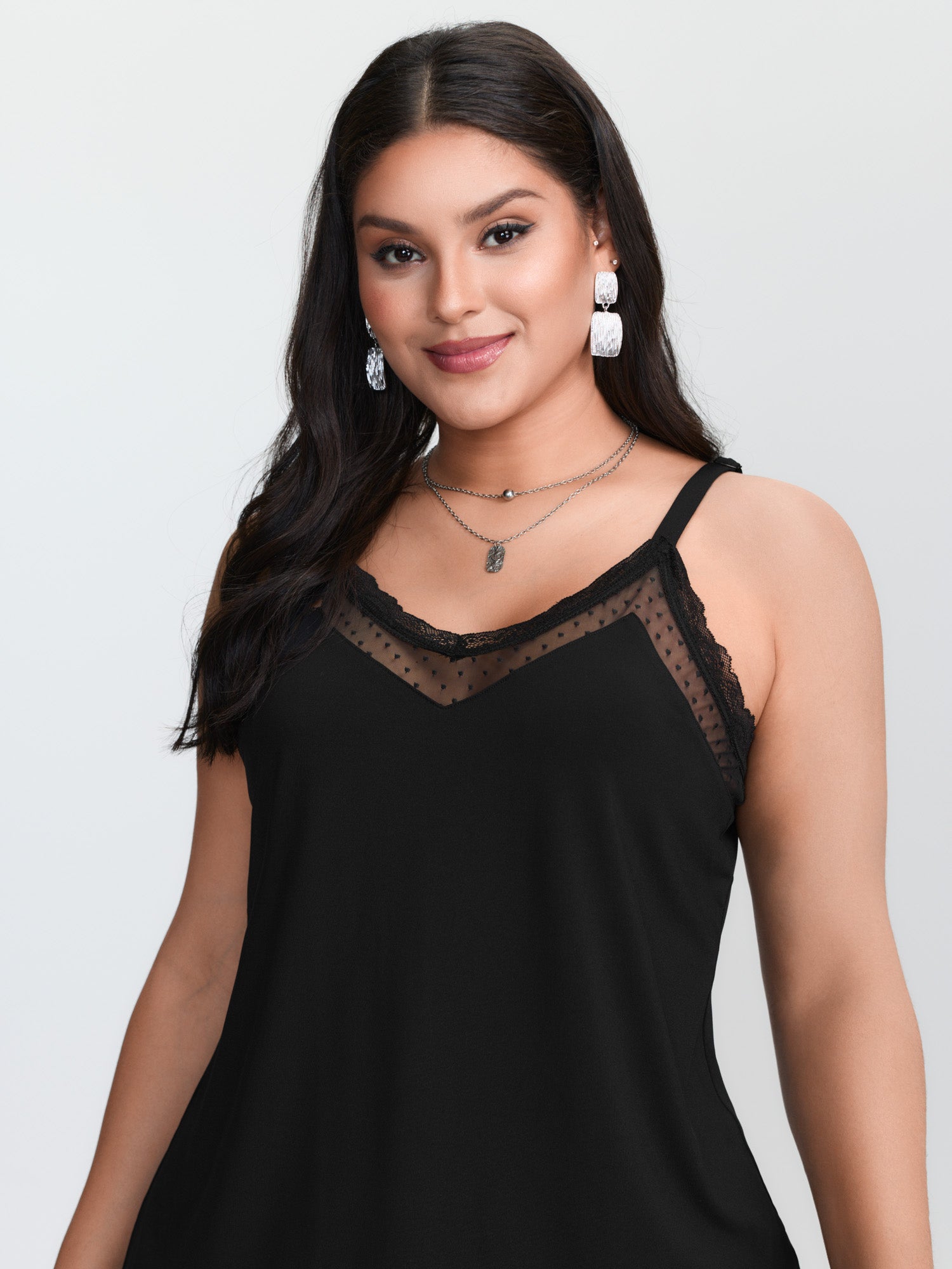 Plus‑size Black Knitted Camiso - огляд і ціна Lace Trim Cami