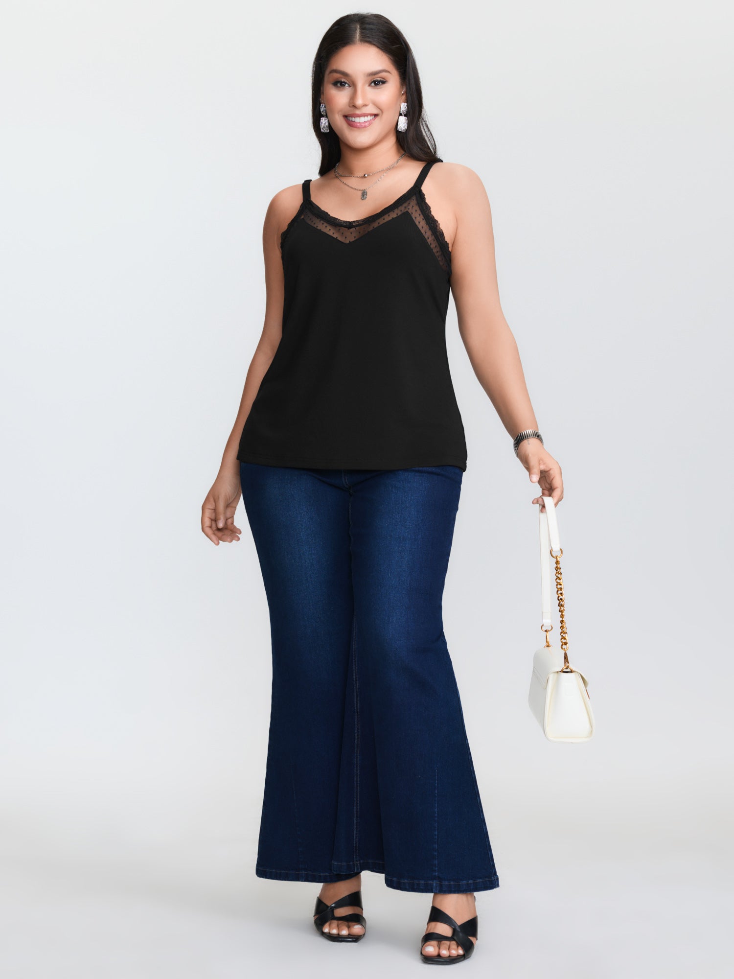 Plus‑size Black Knitted Camiso - огляд і ціна Lace Trim Cami